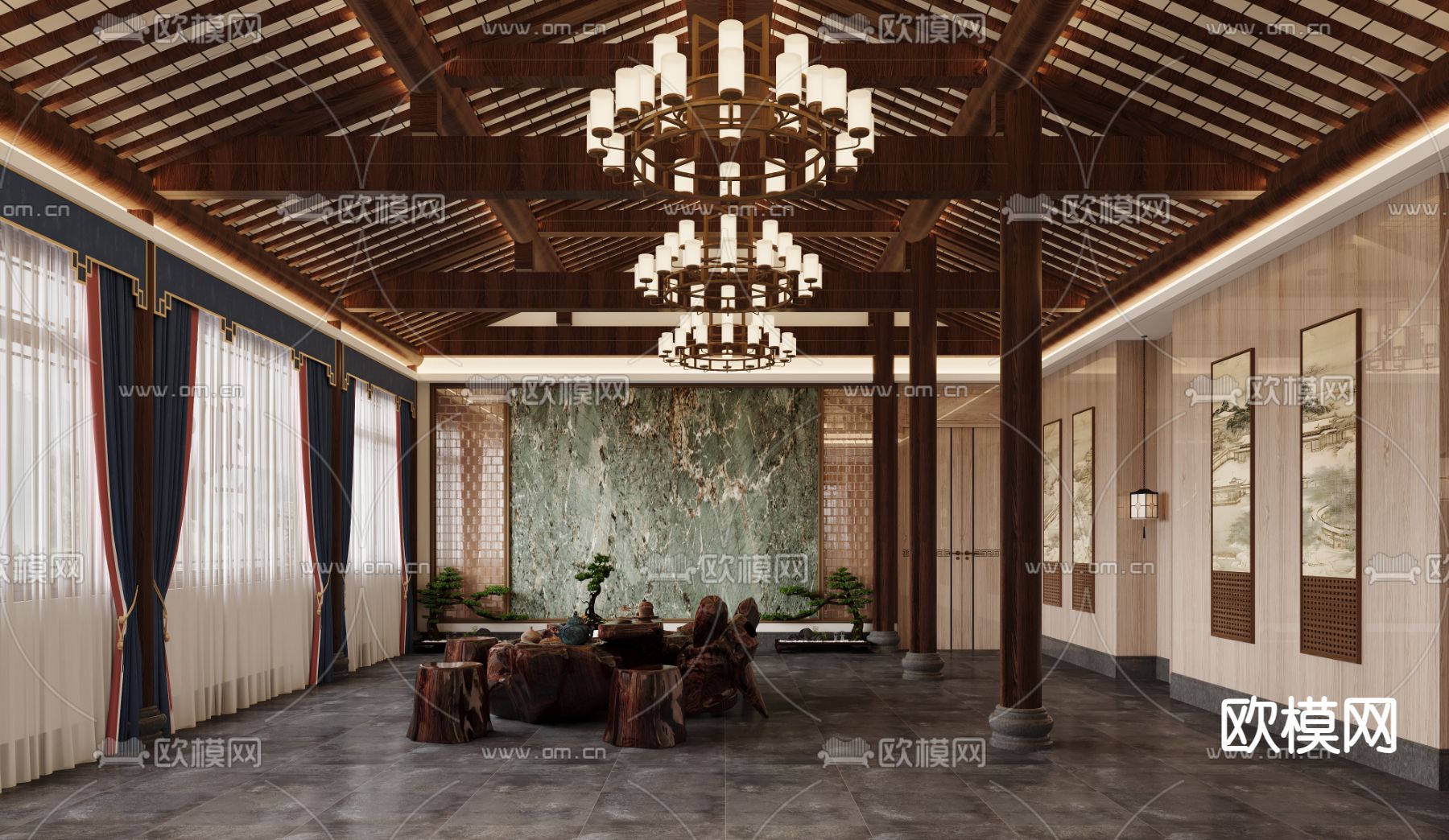酒店中庭 品茶区3d模型下载（渲染图2）