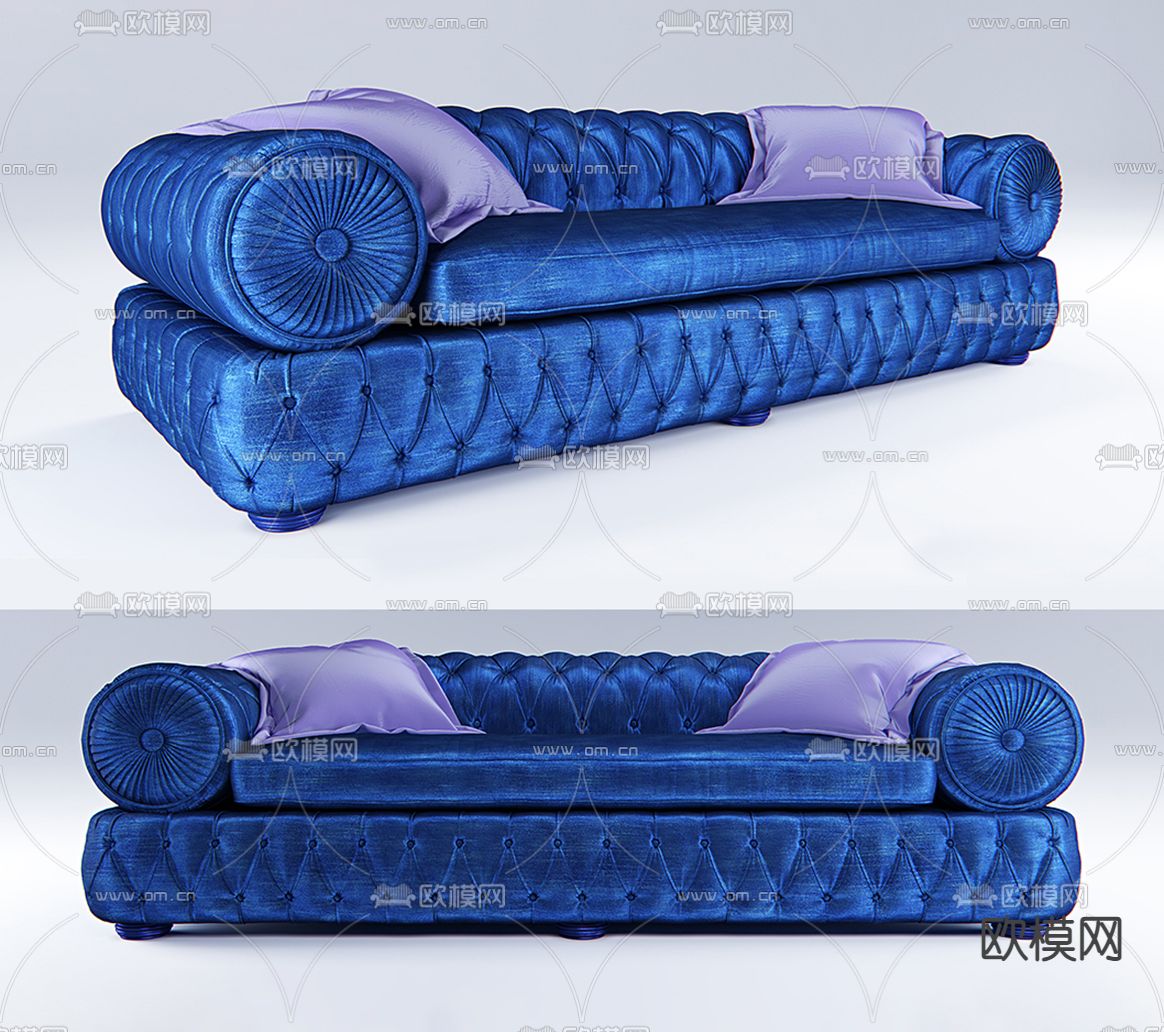简欧沙发 双人沙发 拉扣沙发3d模型下载（渲染图1）