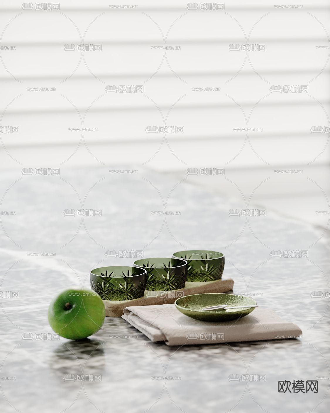 水果 茶具 桌面摆件su模型下载（渲染图2）