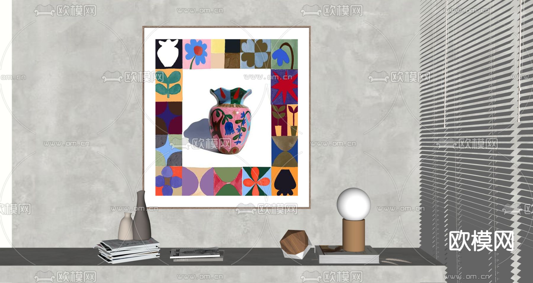 中古风装饰画su模型下载（渲染图1）