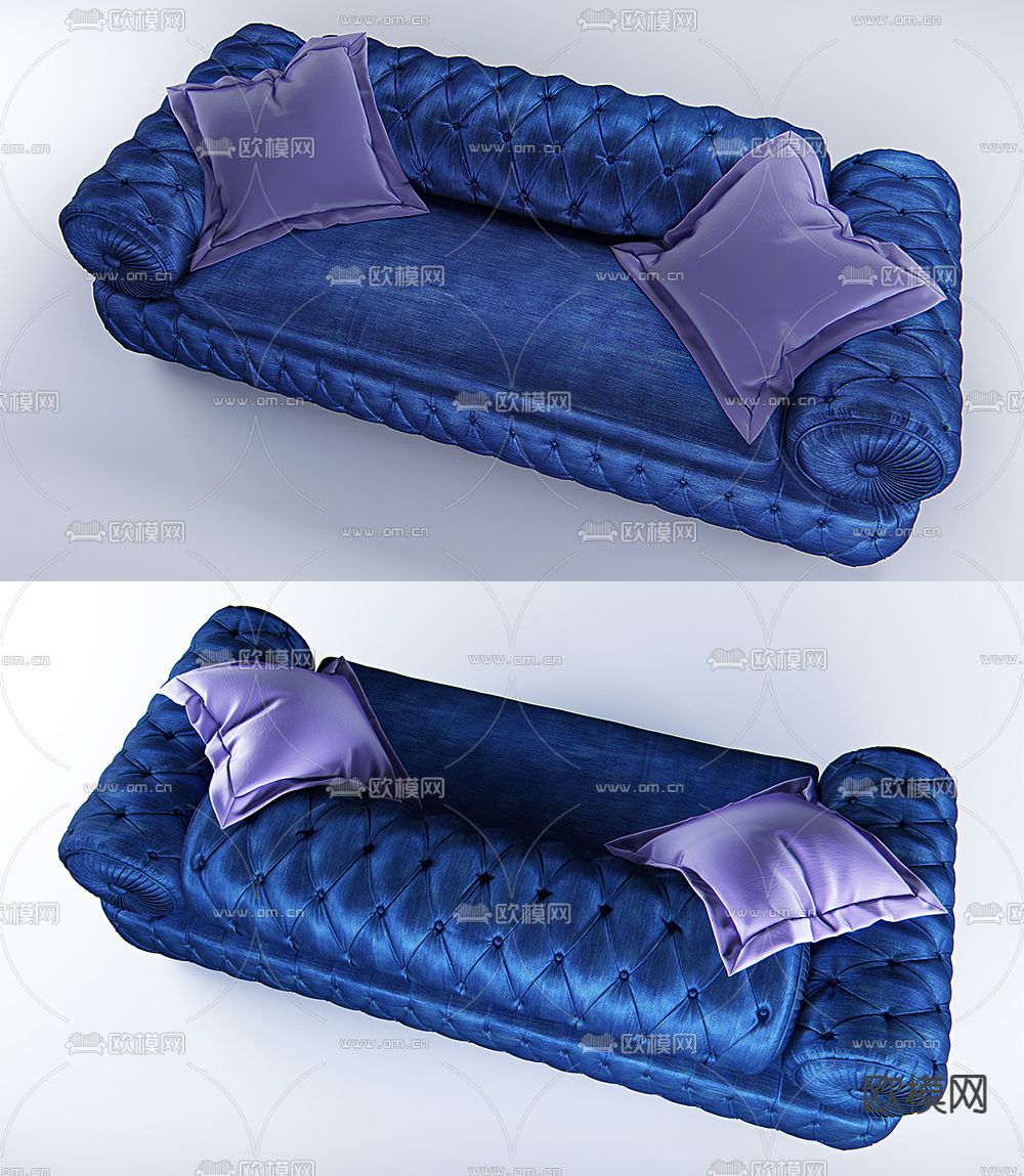 简欧沙发 双人沙发 拉扣沙发3d模型下载（渲染图2）