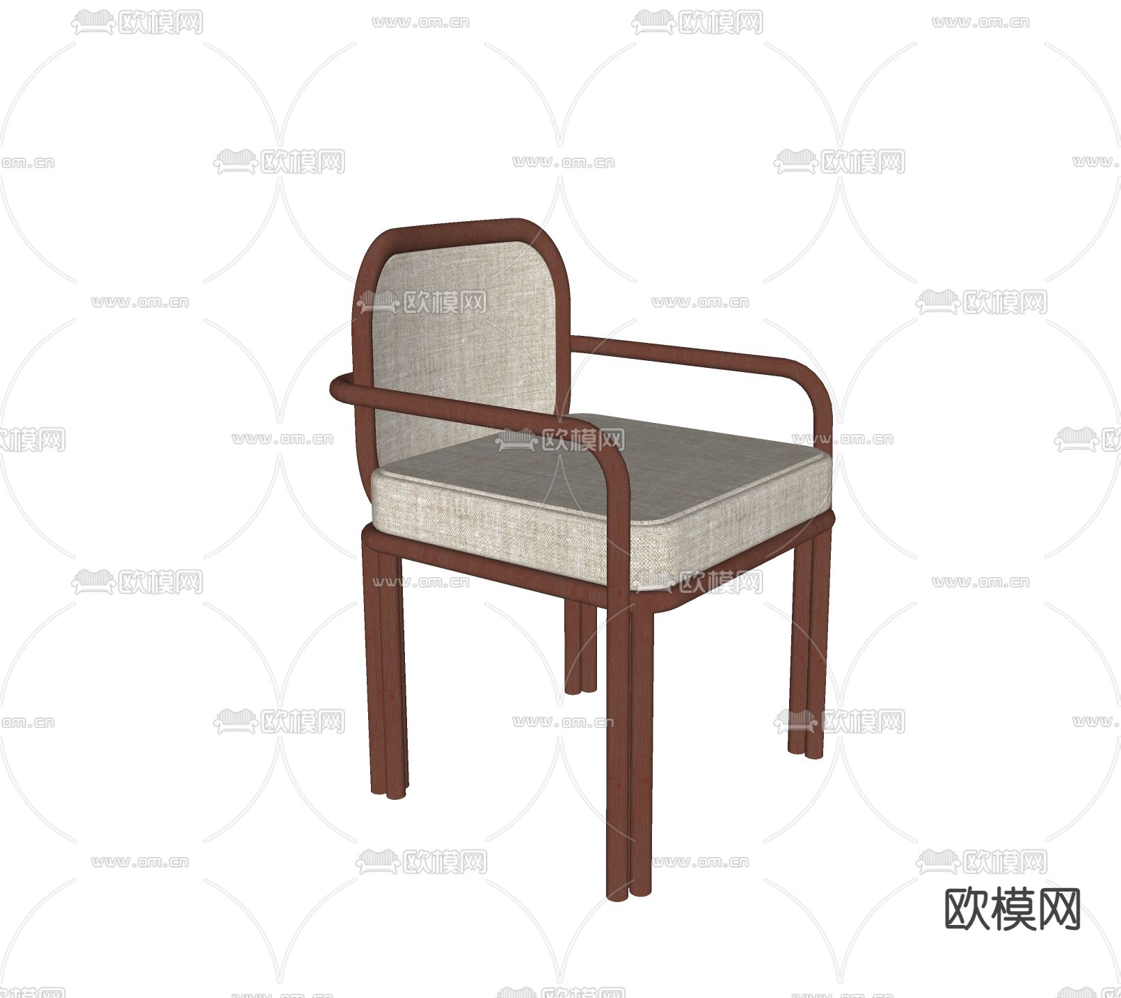 中古风椅子 单椅 餐椅su模型下载（渲染图1）