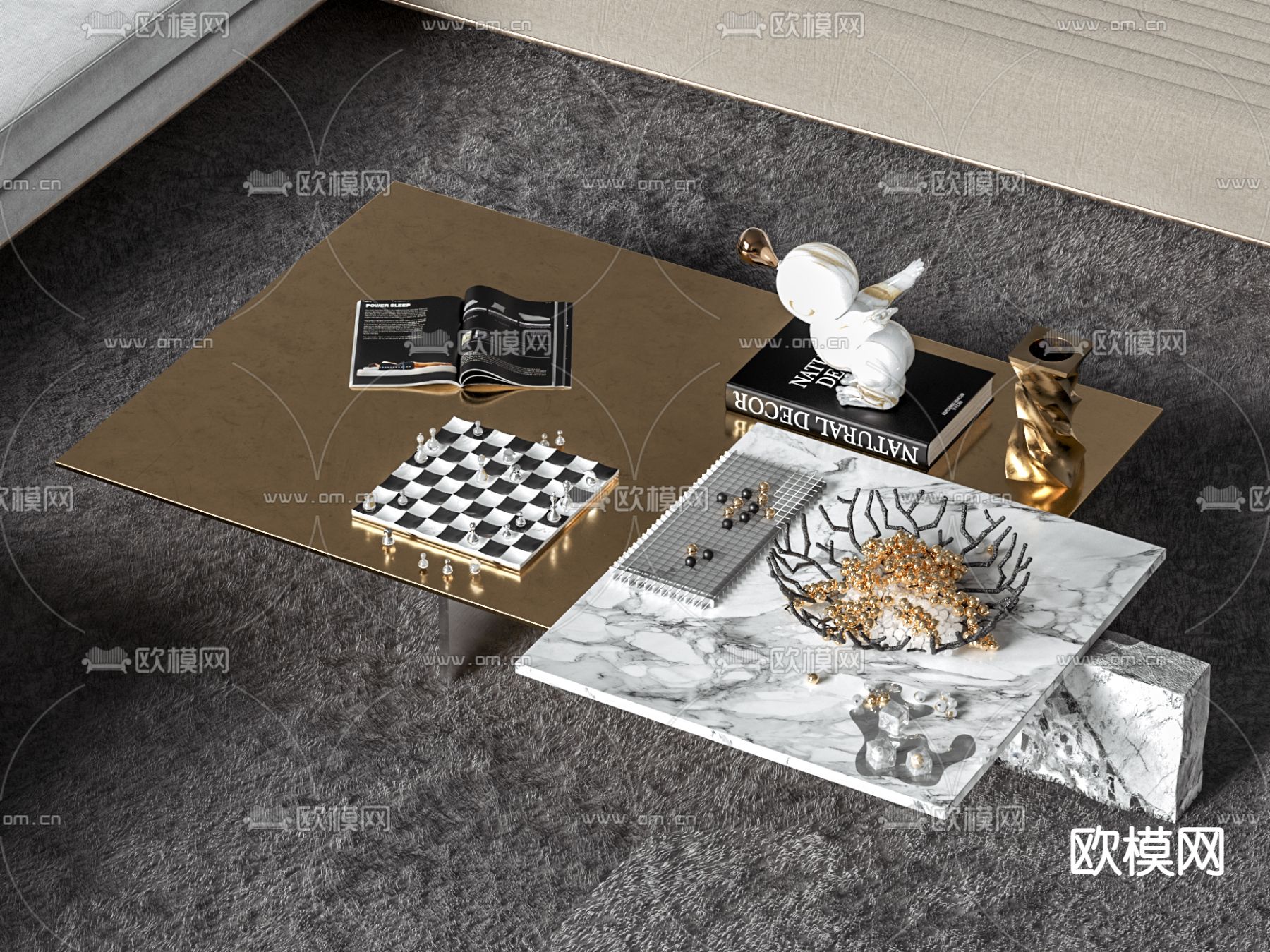 轻奢茶几 方几3d模型下载