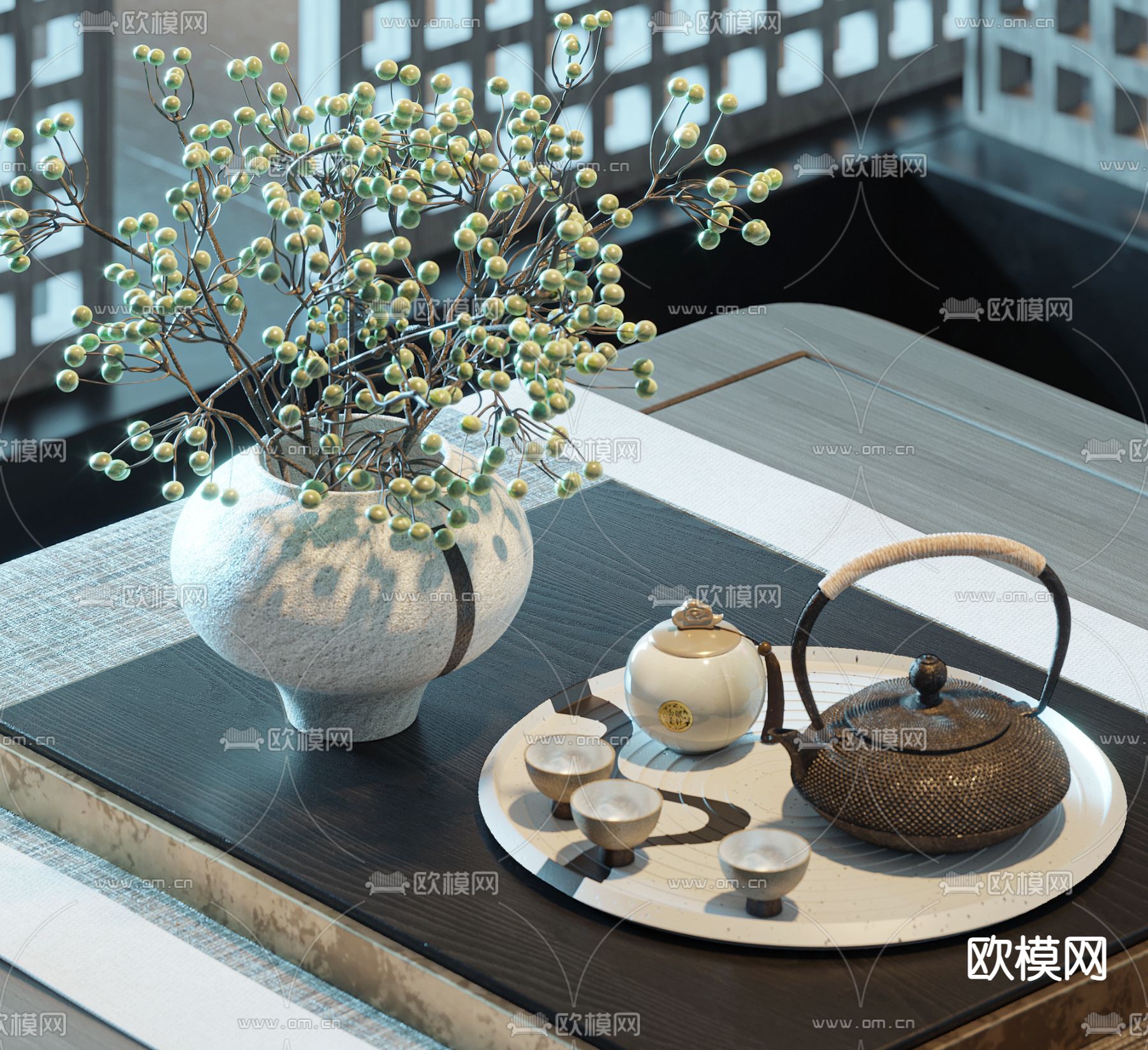 现代茶具 茶杯 花瓶su模型下载（渲染图2）