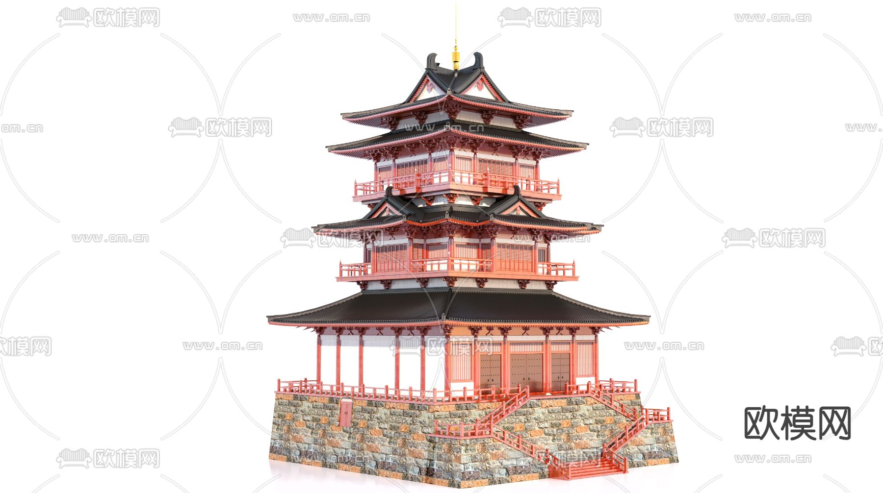 中式阁楼 古建 塔楼su模型下载（渲染图2）