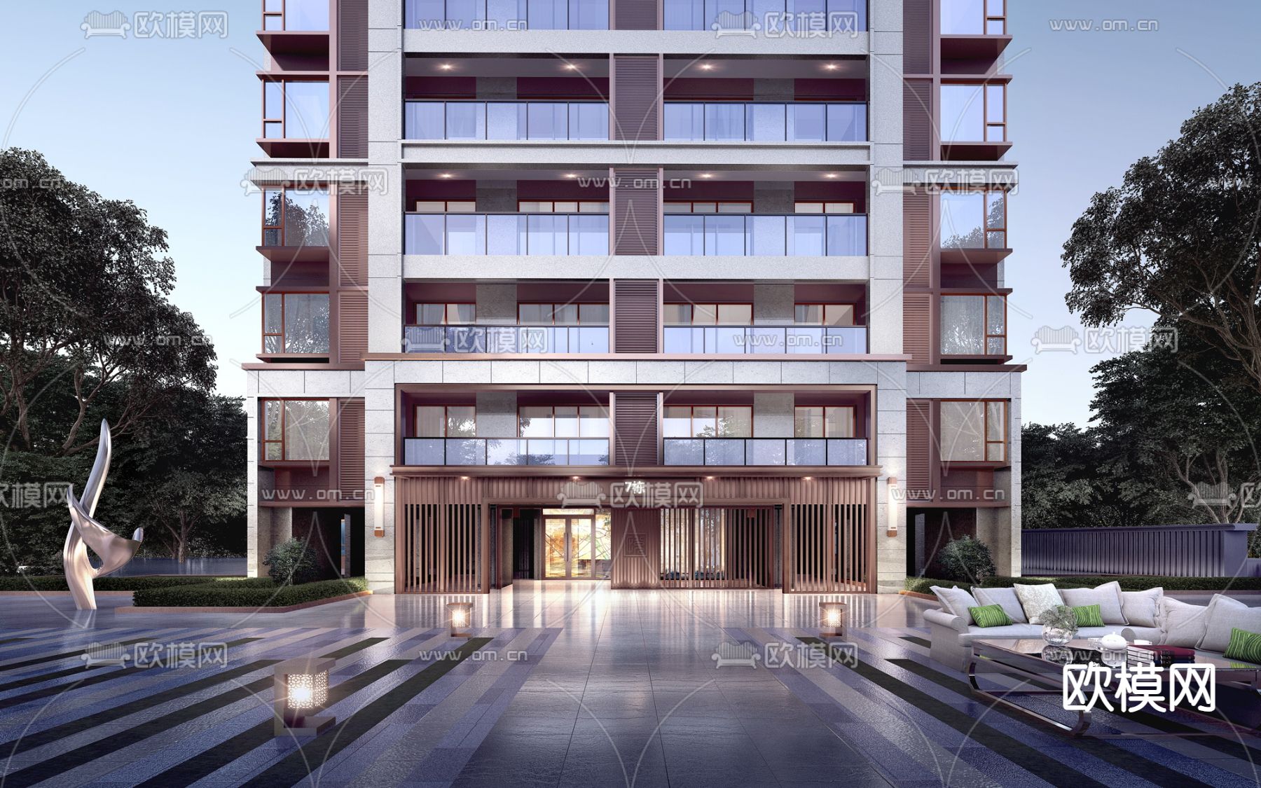 住宅楼门头3d模型下载