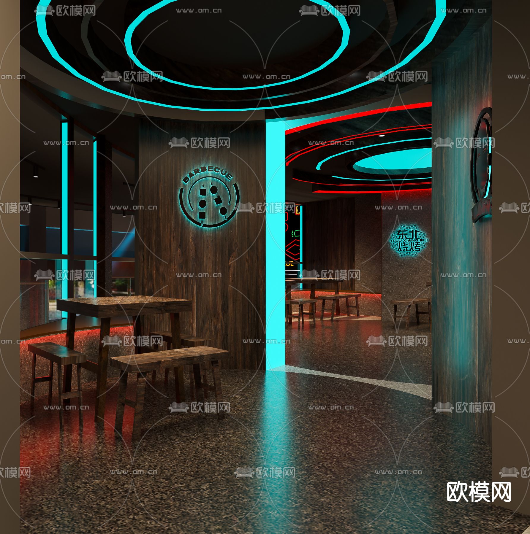 工业风烧烤店 烤肉店3d模型下载（渲染图3）