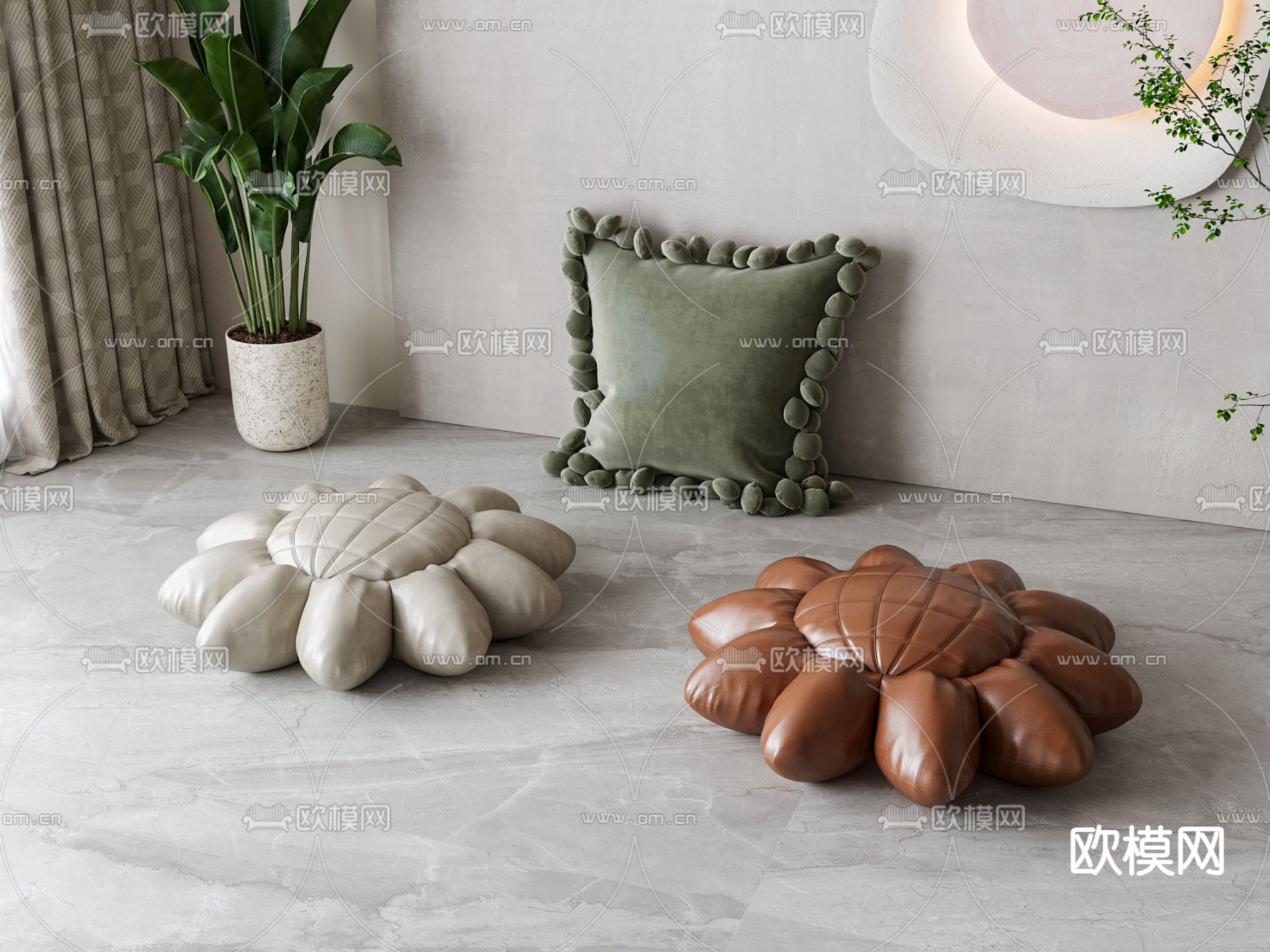 抱枕 花朵枕头3d模型下载