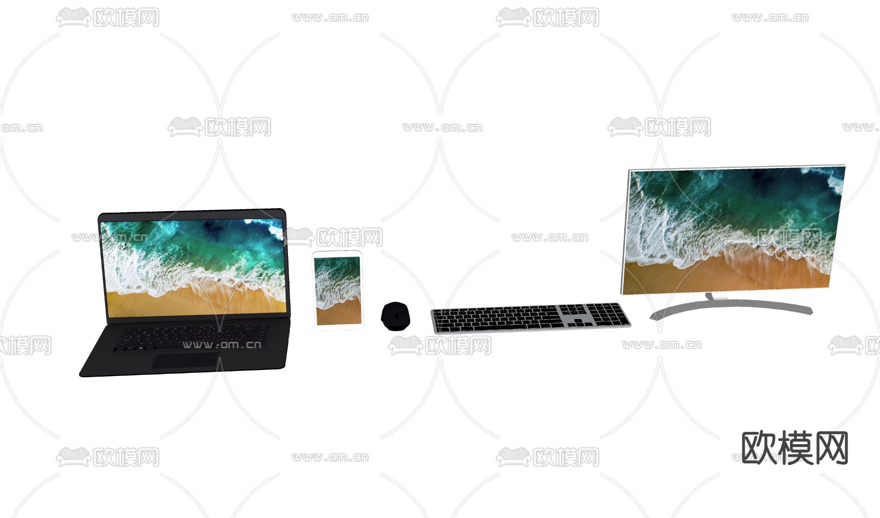 手提电脑 台式电脑 鼠标键盘su模型下载（渲染图1）