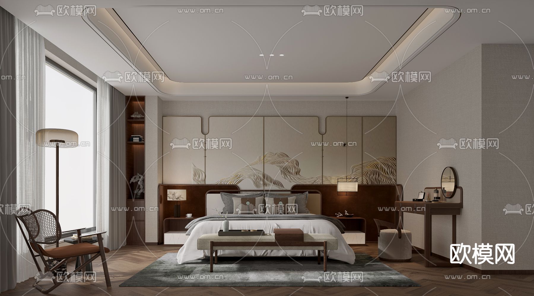 中式卧室 主人房 主卧3d模型下载