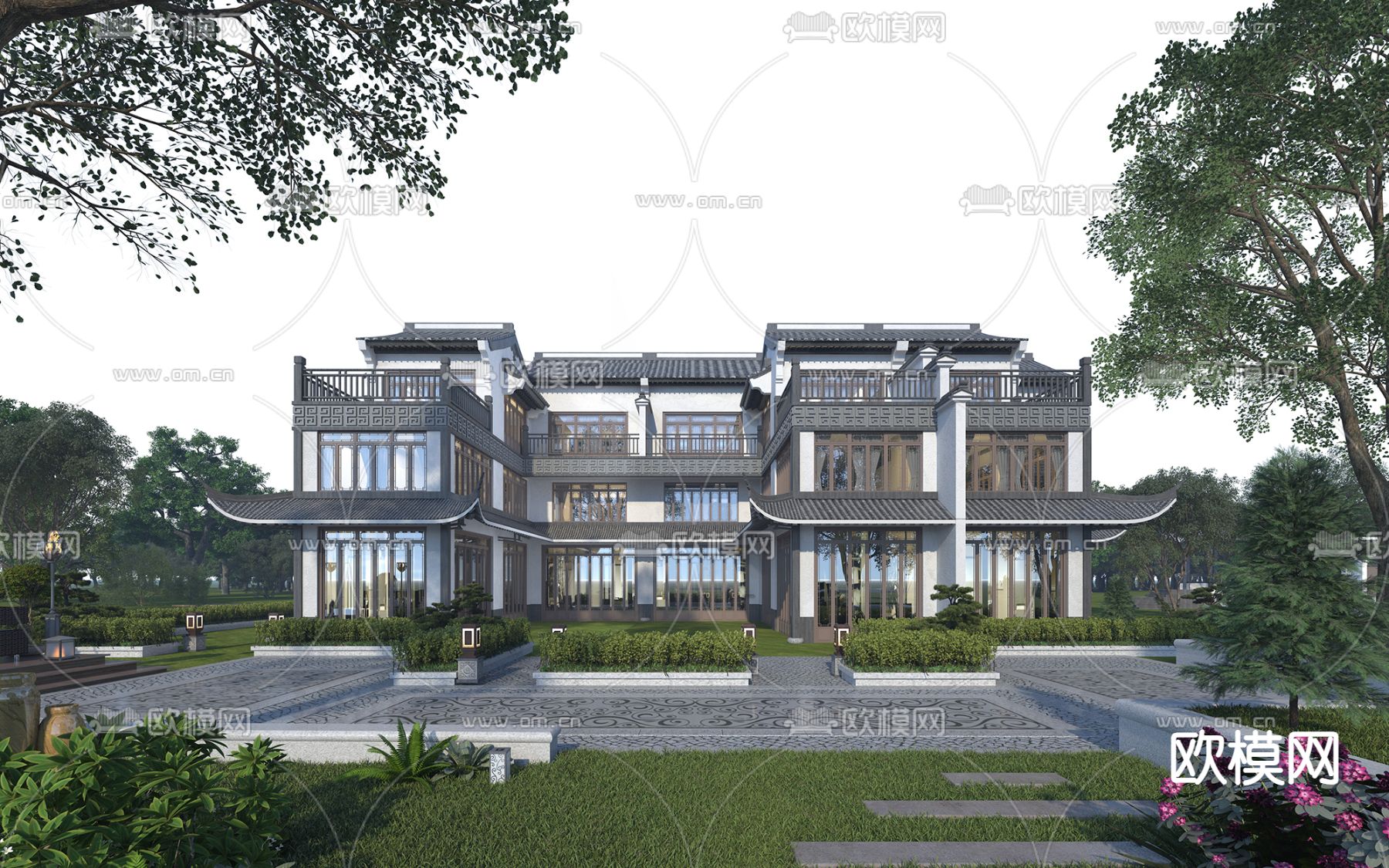 中式古建 别墅外观23d模型下载