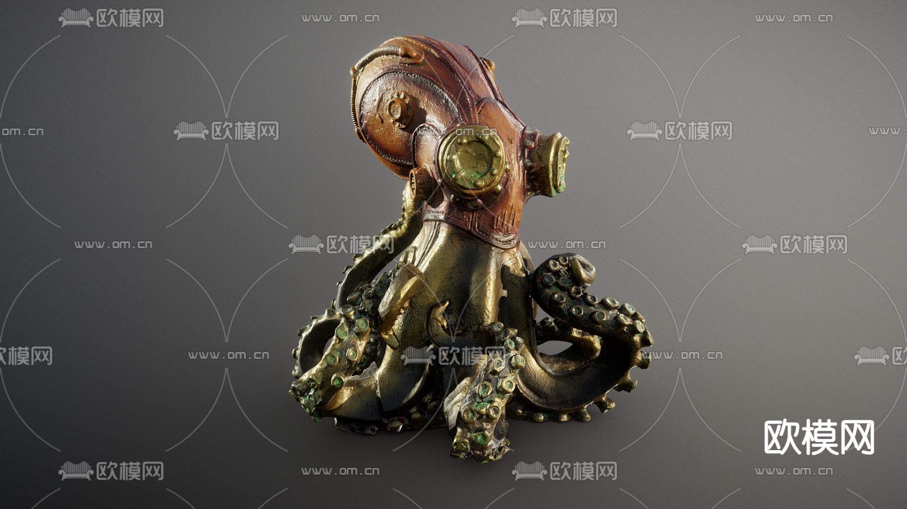 蒸汽朋克雕塑 乌贼 章鱼雕塑3d模型下载