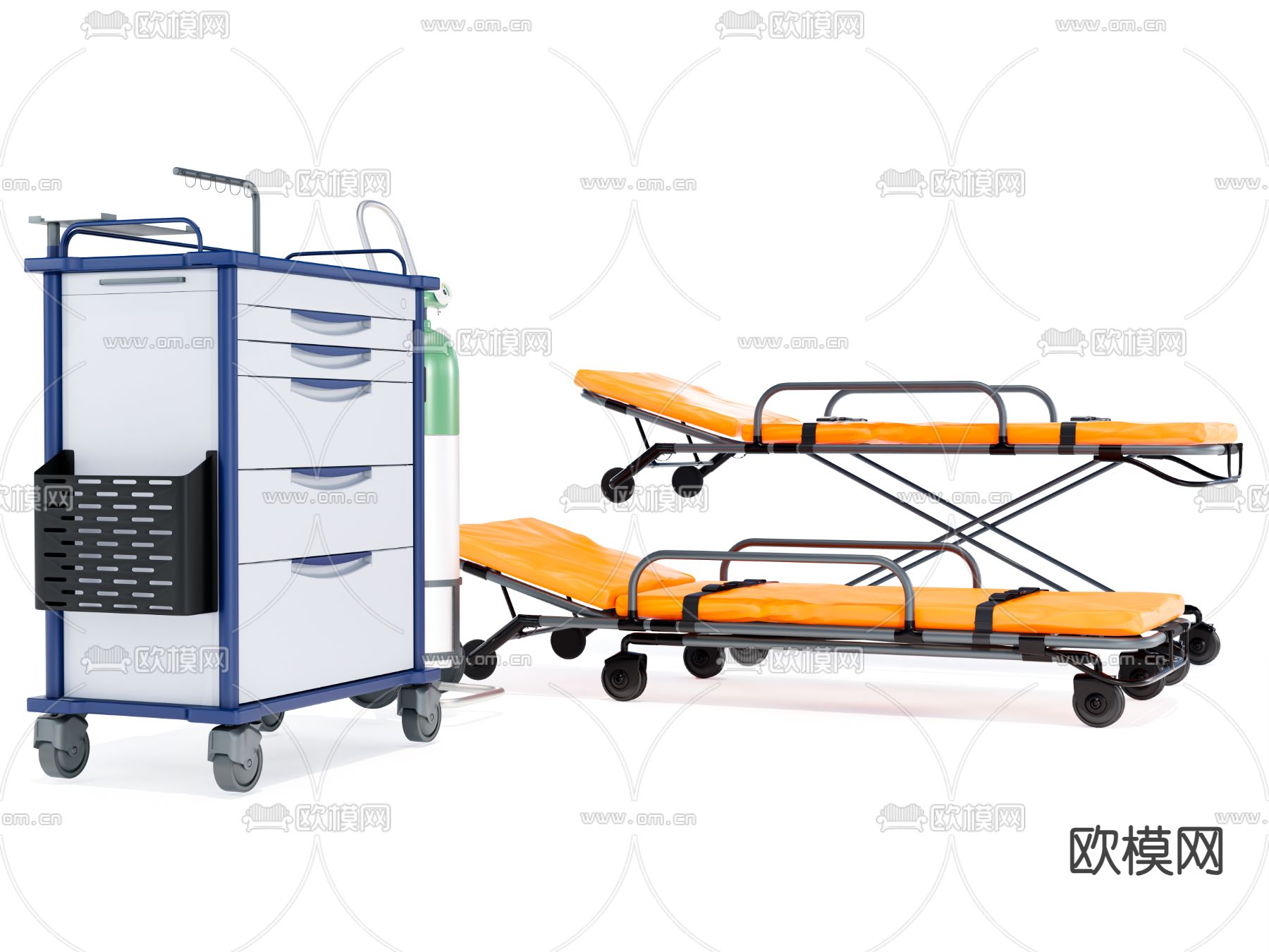 医疗救护床su模型下载（渲染图2）