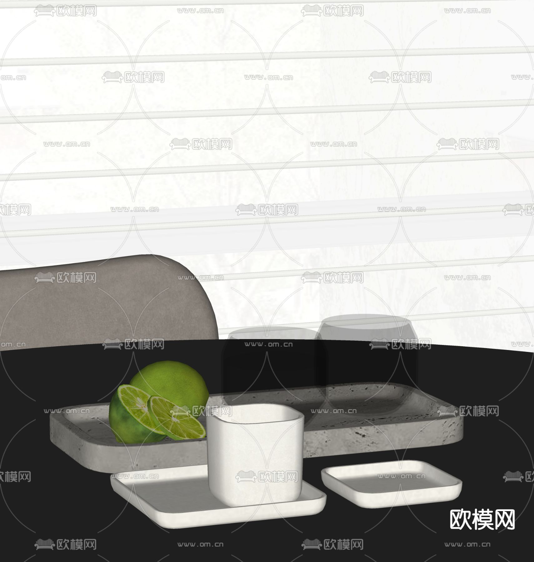 水杯 柠檬 桌面摆件su模型下载（渲染图1）