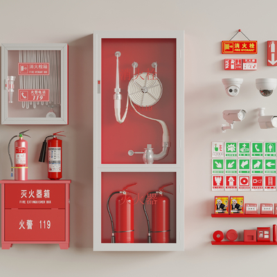  消防栓 灭火器 消防器材su模型 