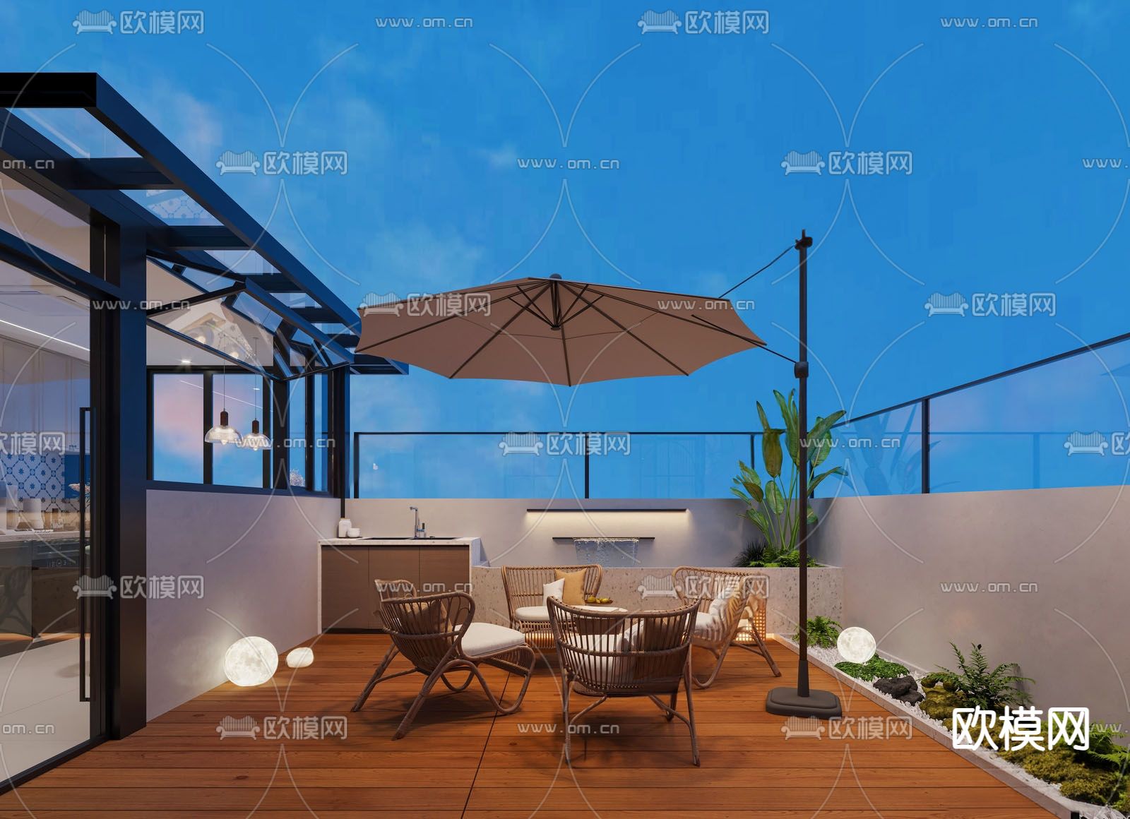 阳台 屋顶花园3d模型下载