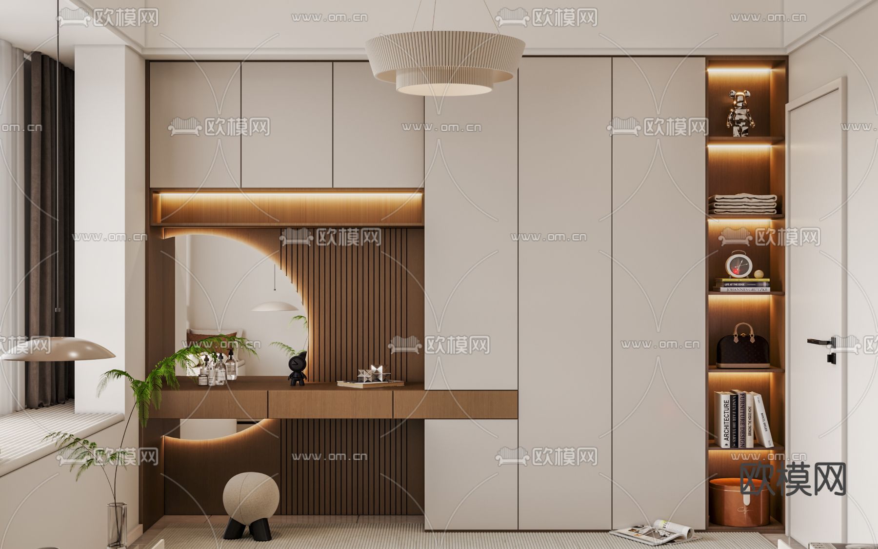 现代衣柜 梳妆台一体柜3d模型下载