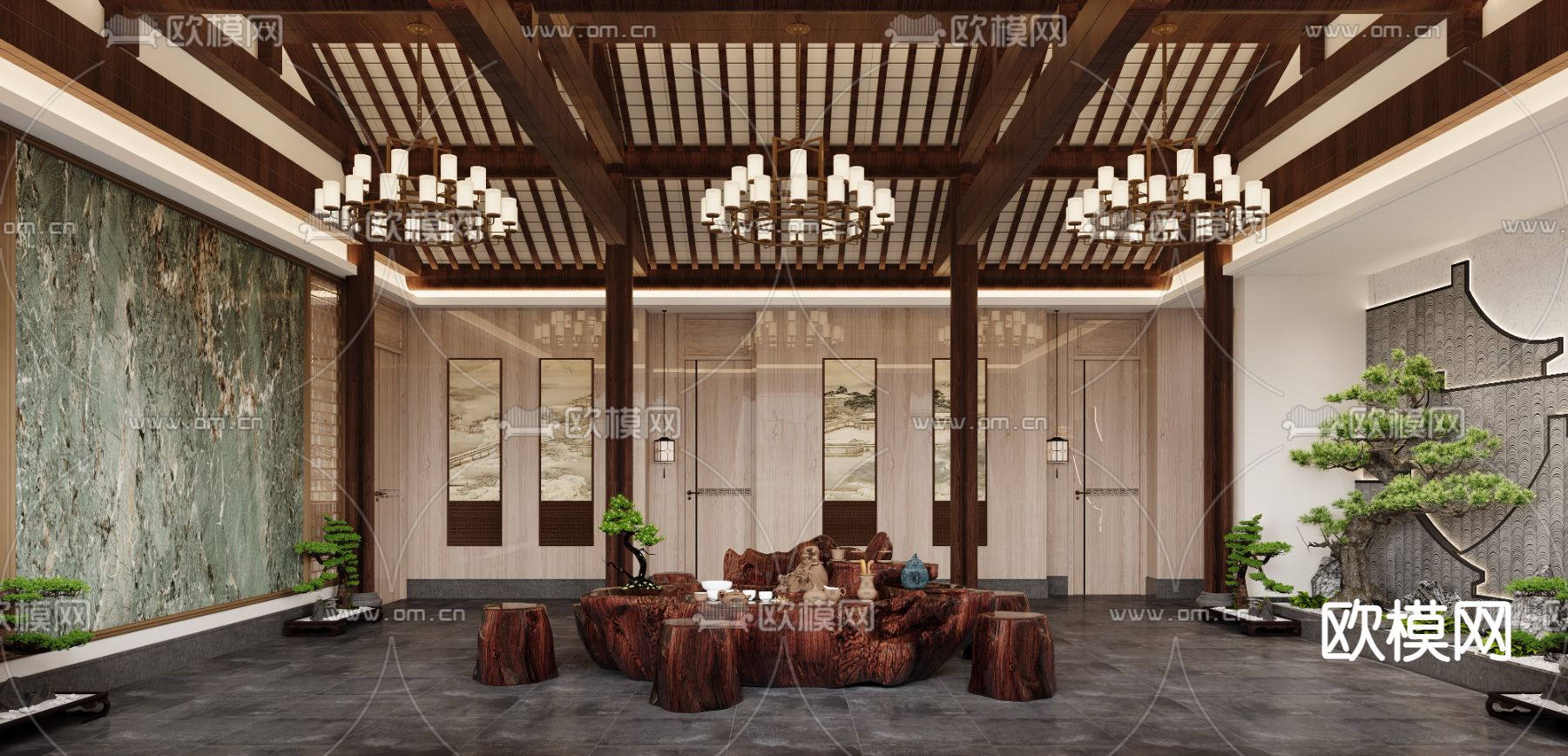 酒店中庭 品茶区3d模型下载（渲染图1）