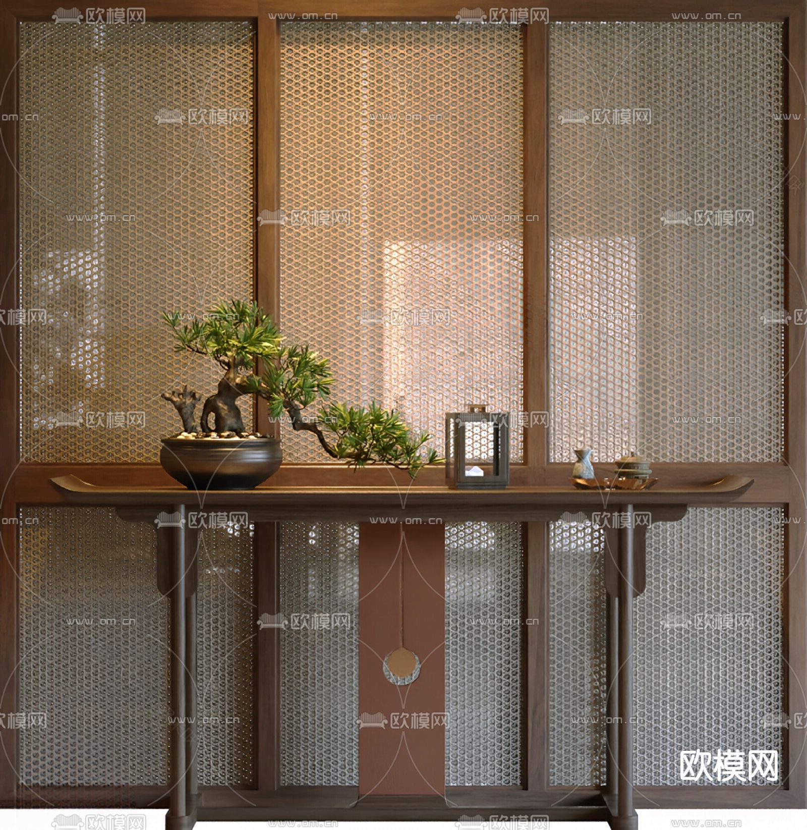 新中式端景条案su模型下载（渲染图2）