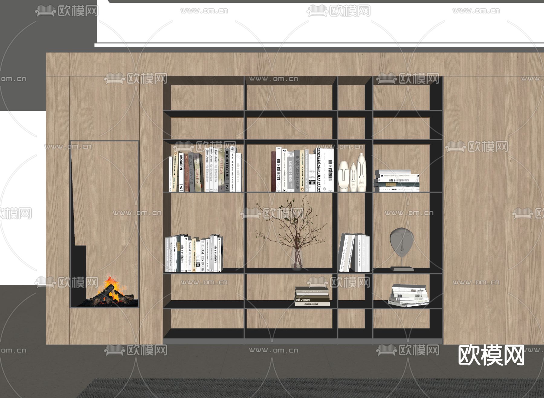 现代书柜su模型下载（渲染图1）