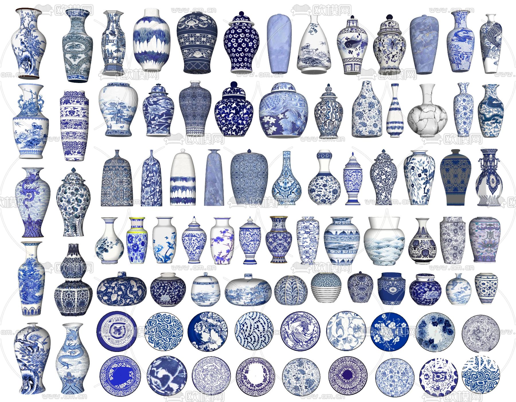 新中式青花瓷 陶瓷花瓶su模型下载（渲染图1）