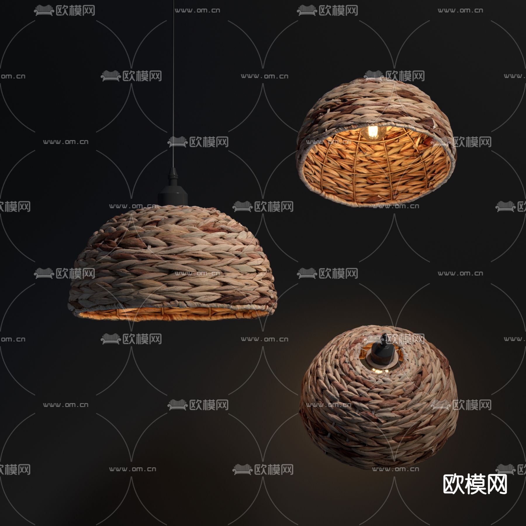 日式吊灯 编织吊灯3d模型下载（渲染图1）