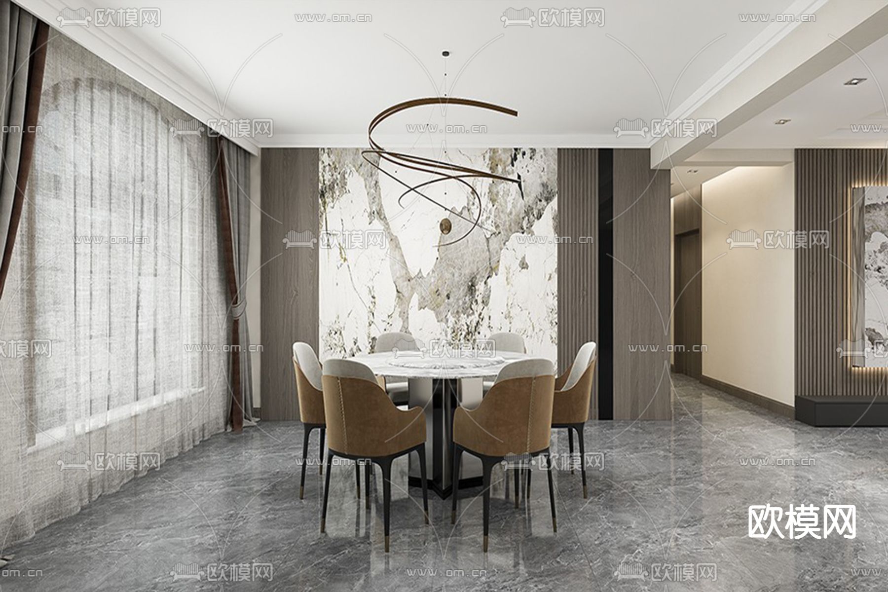 新中式餐厅 圆桌免费3d模型下载