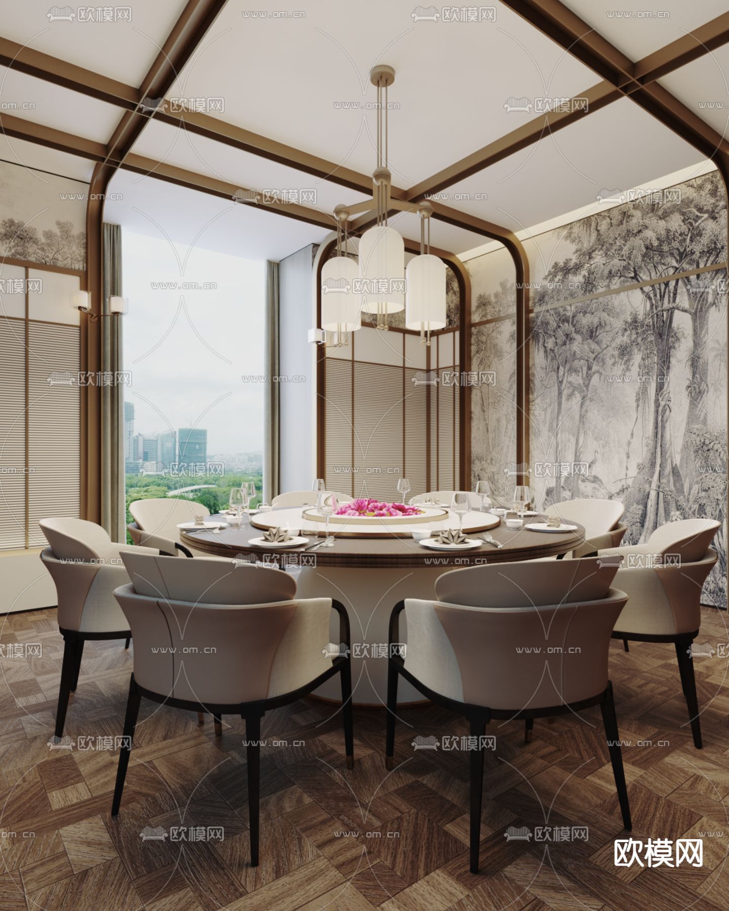 中餐厅包房 包厢su模型下载（渲染图2）