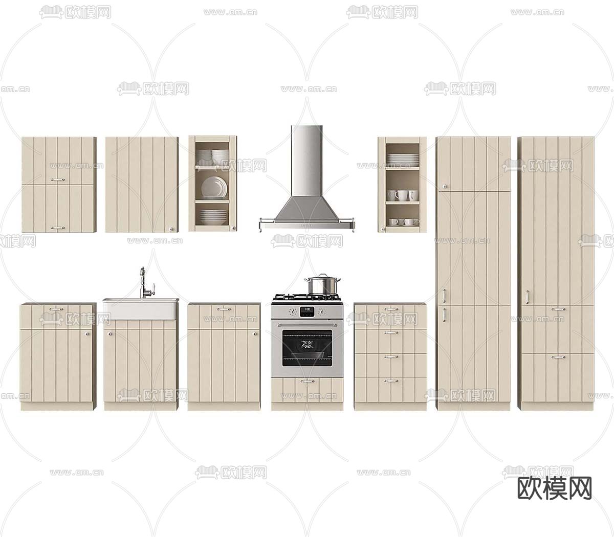 现代橱柜 厨具su模型下载（渲染图2）