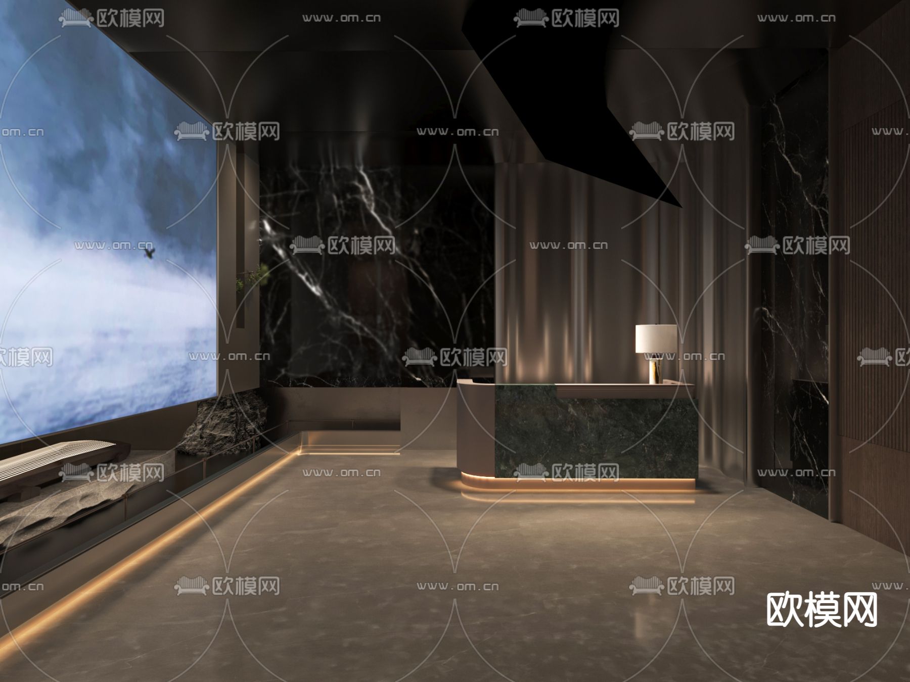 茶馆大堂 前台大厅3d模型下载（渲染图1）