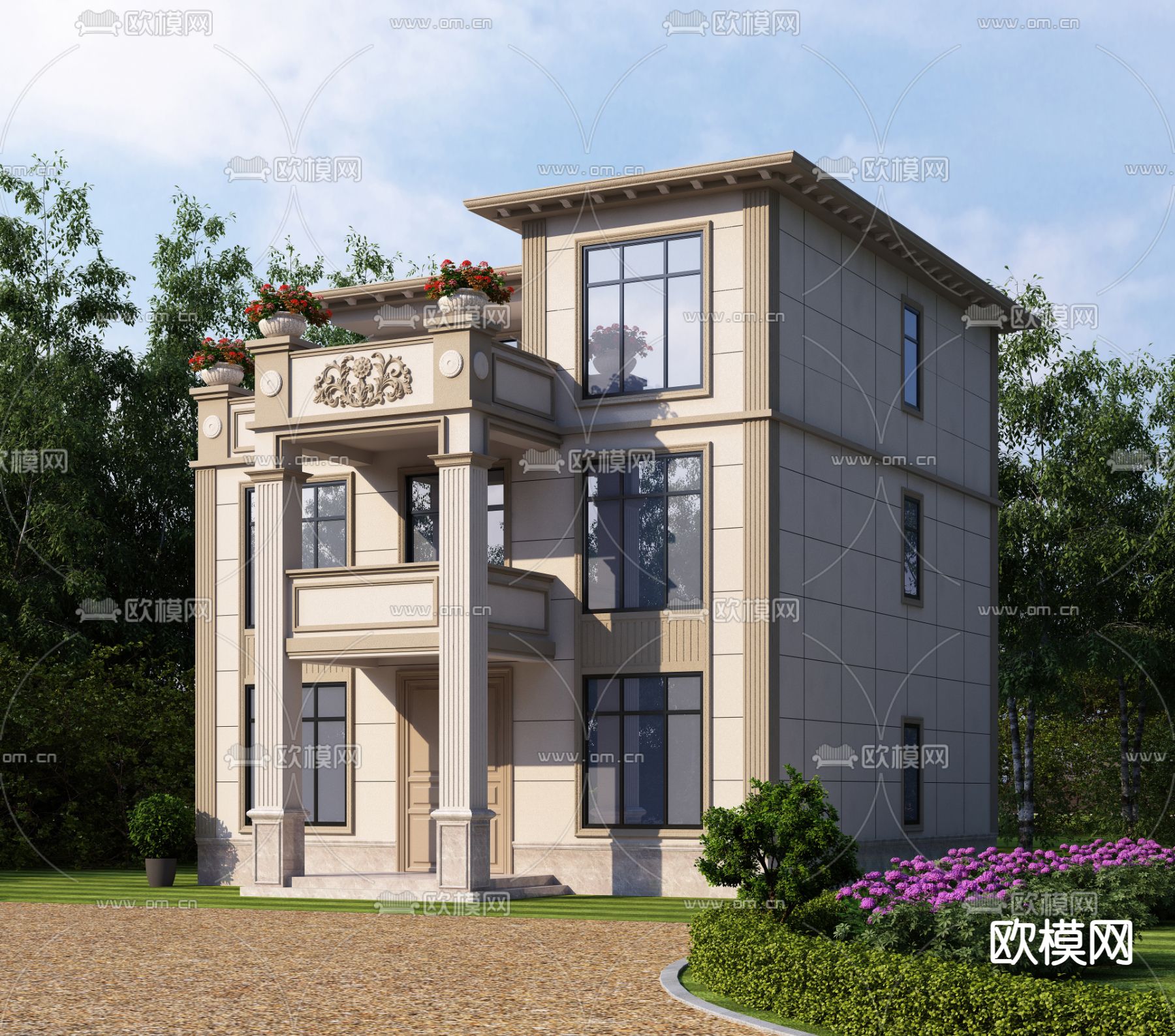 欧式别墅 独栋别墅3d模型下载