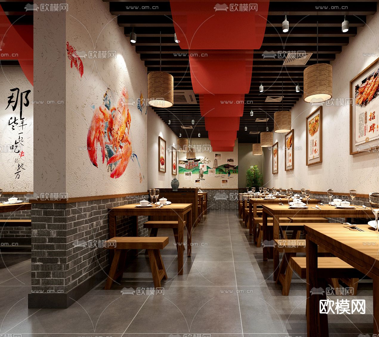 中式烧烤店3d模型下载（渲染图1）