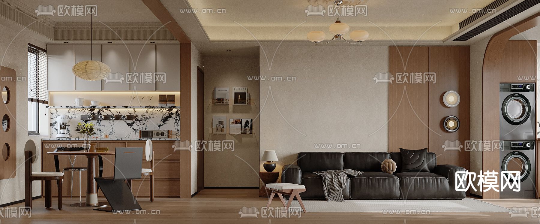 中古风客餐厅3d模型下载（渲染图1）