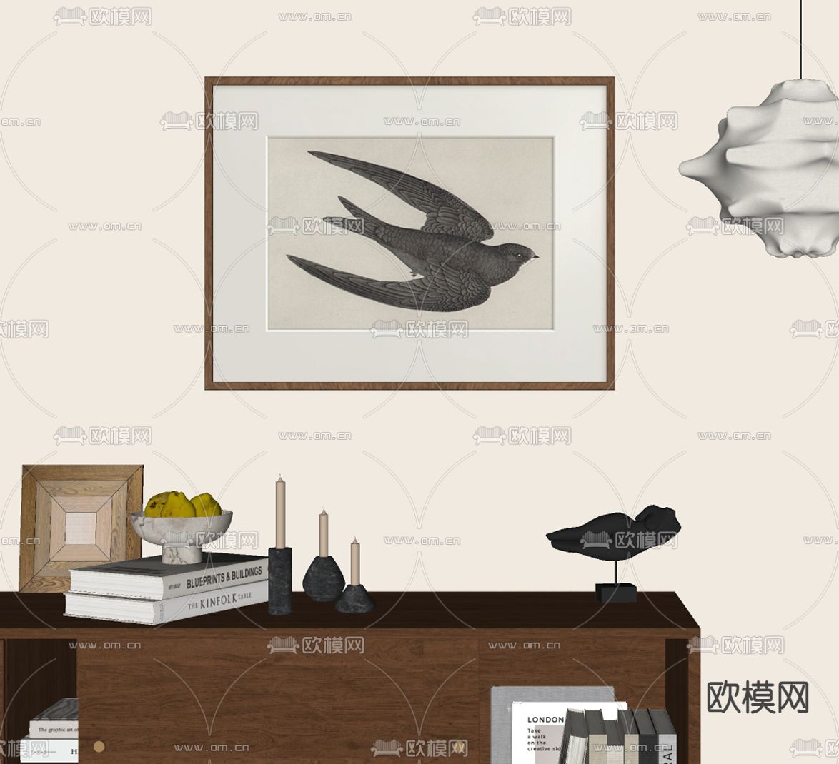 中古风装饰画 挂画合su模型下载（渲染图1）