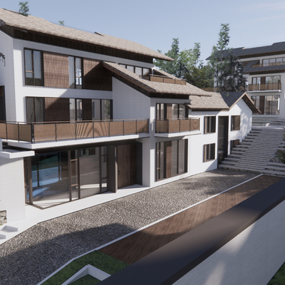 新中式民宿建筑 乡村民房su模型