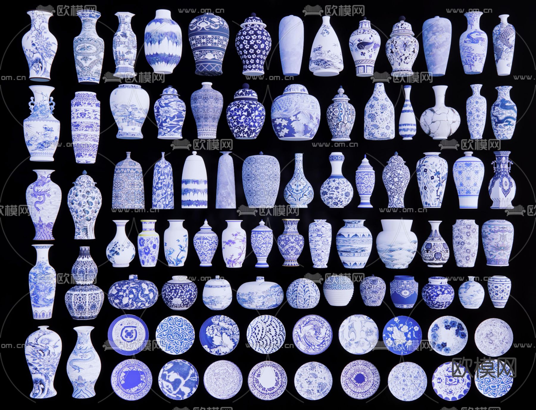 新中式青花瓷 陶瓷花瓶su模型下载（渲染图2）