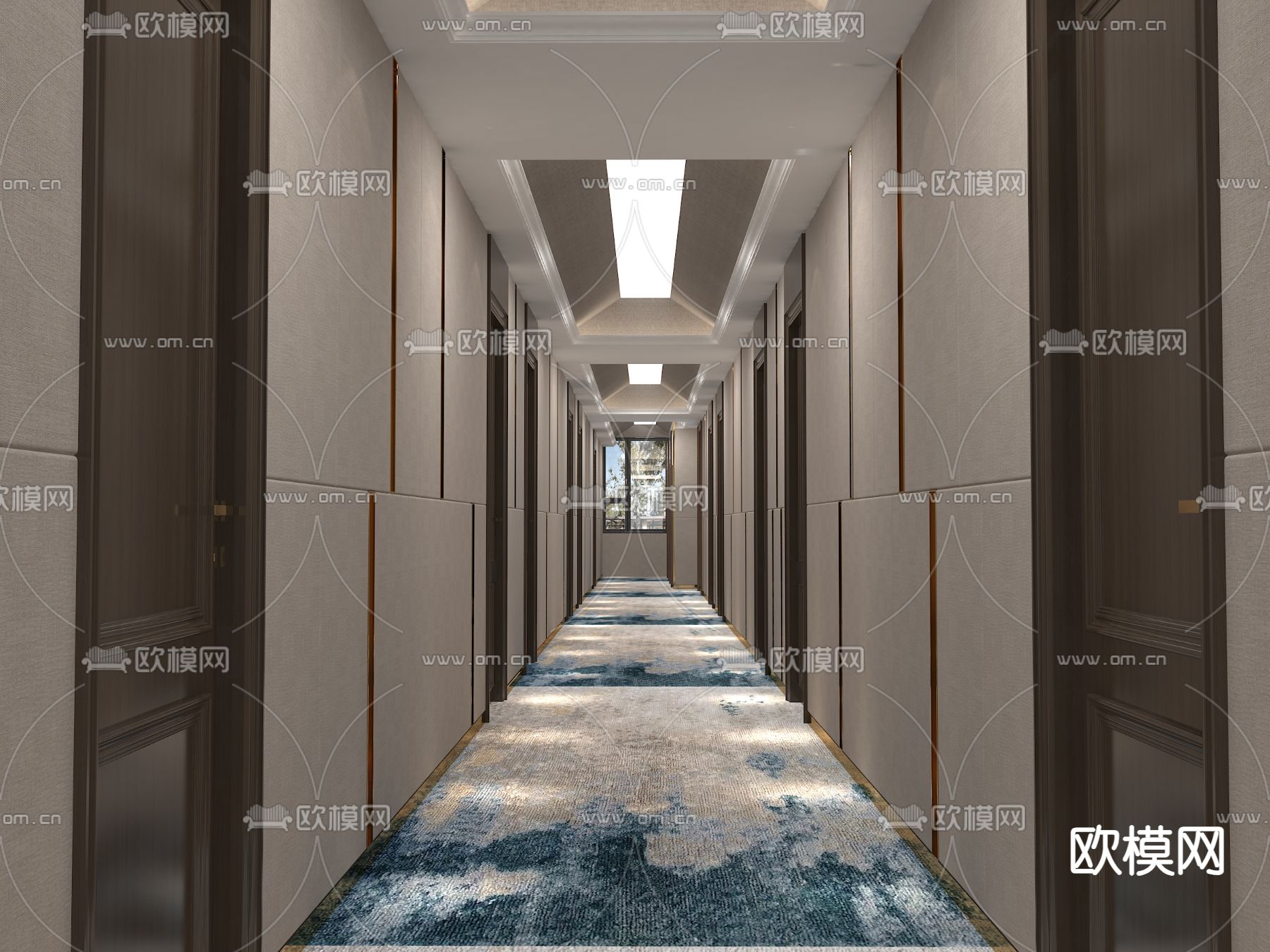 新中式酒店走廊 过道3d模型下载（渲染图1）