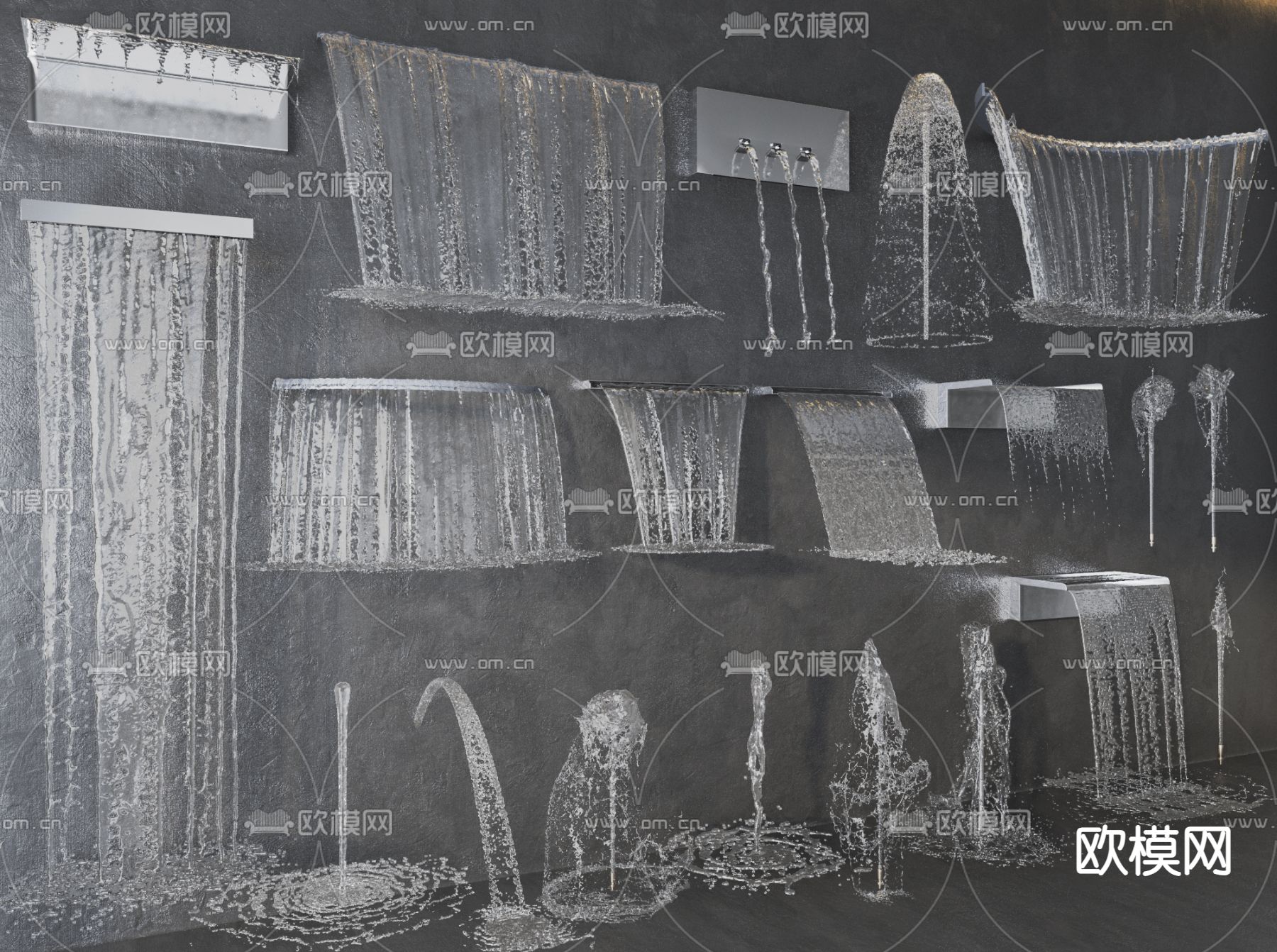 叠水喷泉 水幕 瀑布流水 旱喷3d模型下载