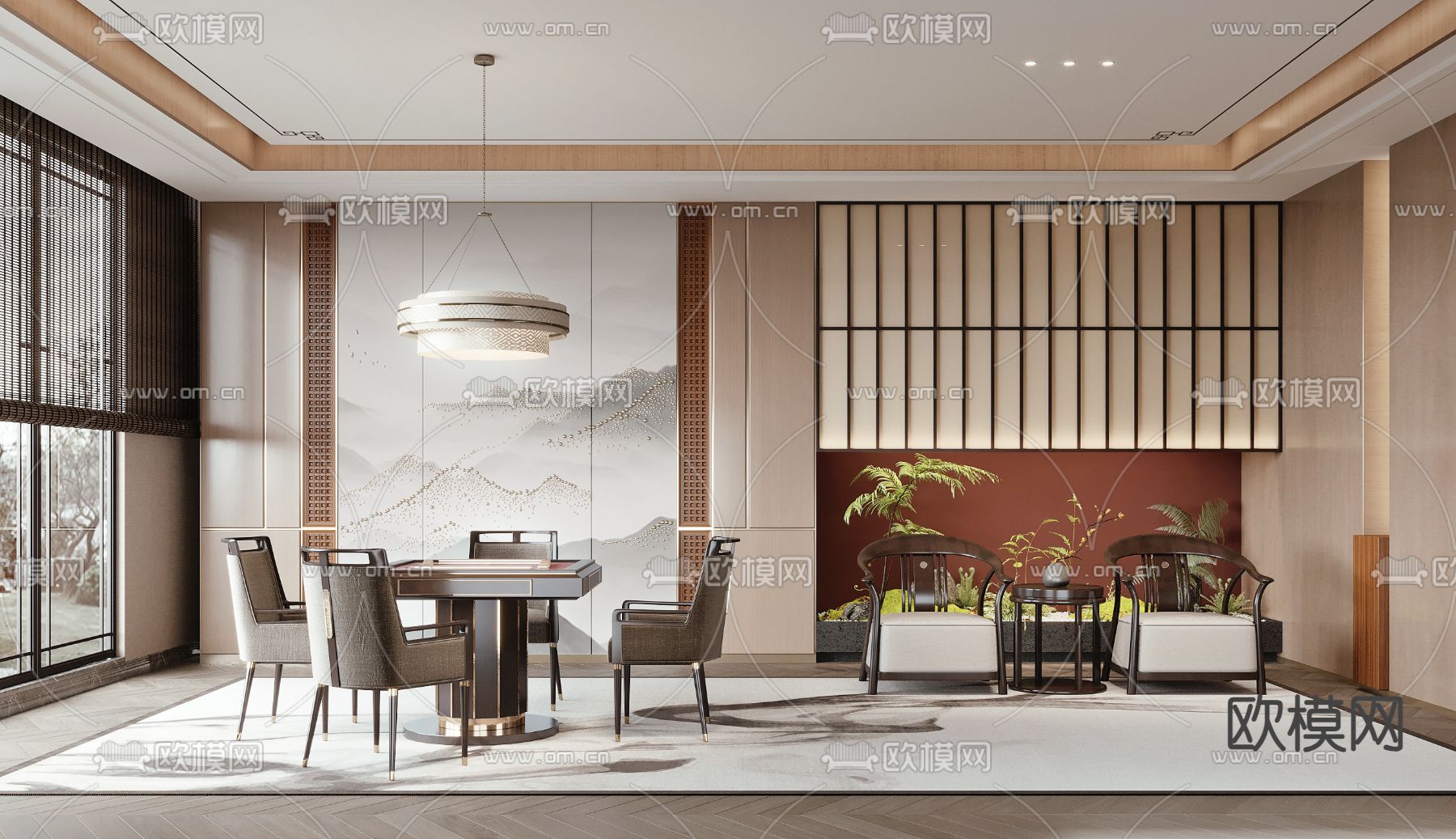 新中式棋牌室 麻将桌3d模型下载