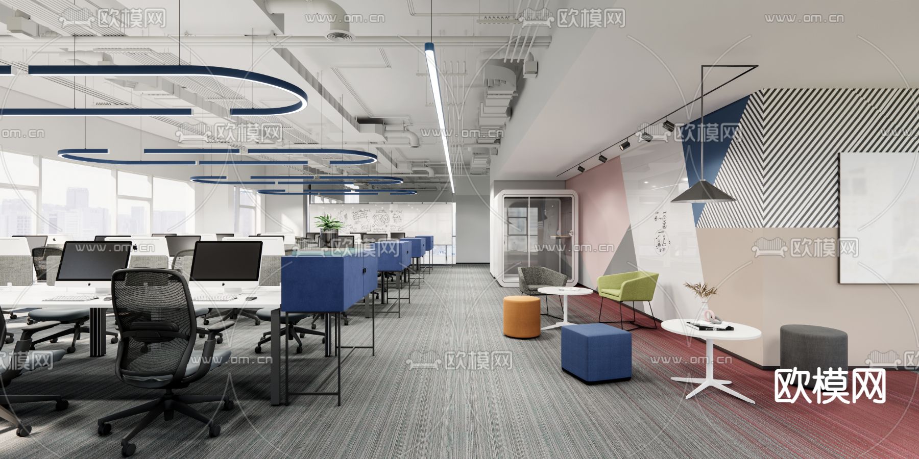 公共办公区su模型下载（渲染图2）