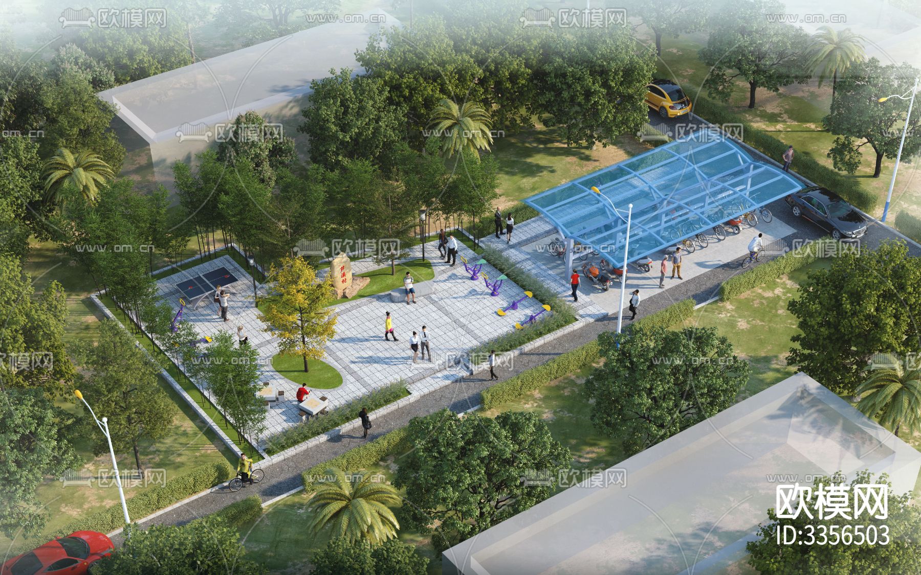 芦溪村整治点小公园景观cad施工图下载（渲染图1）