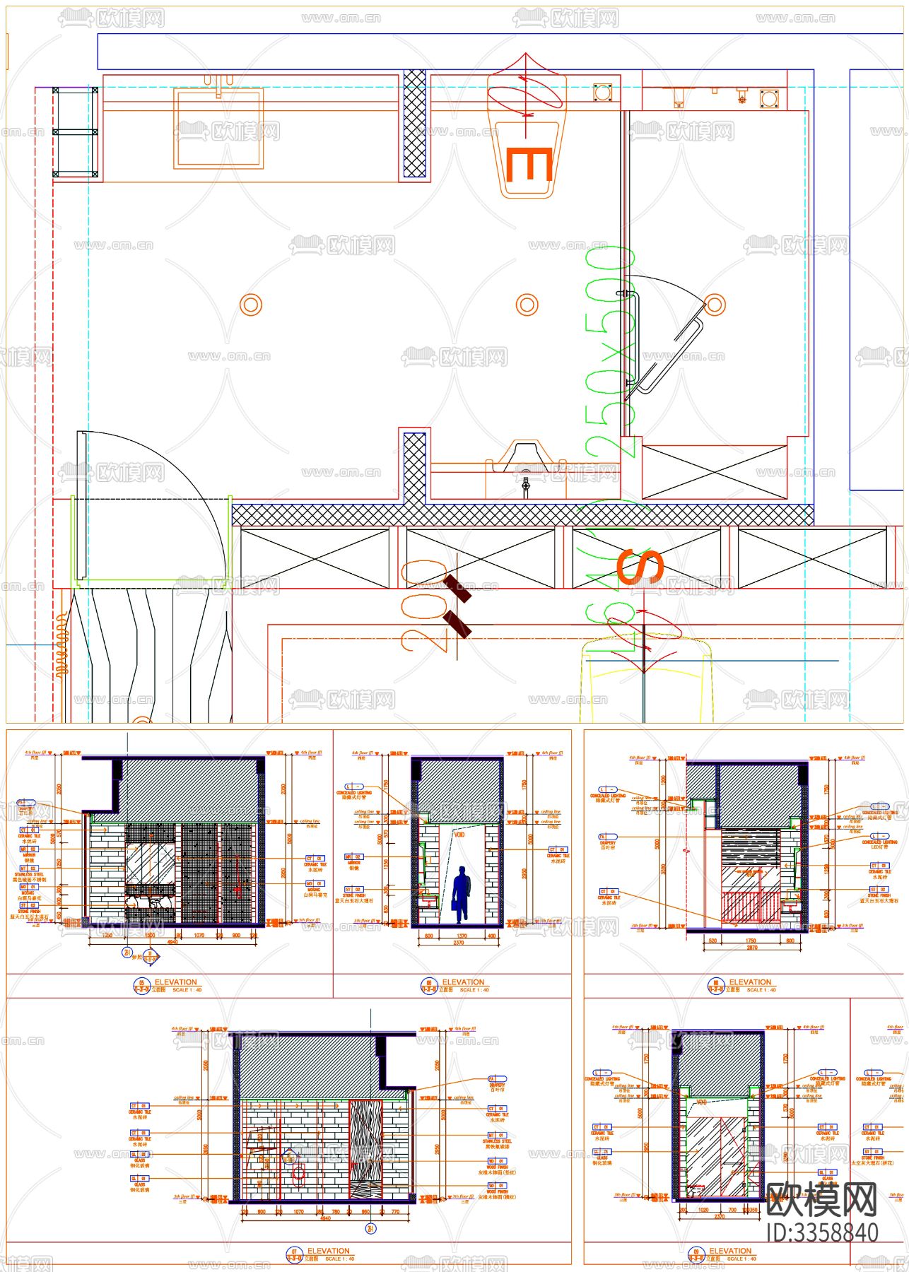 厕所 卫生间 厕所设计 卫生间设计 工装卫生间 公共厕所cad施工图下载（渲染图7）