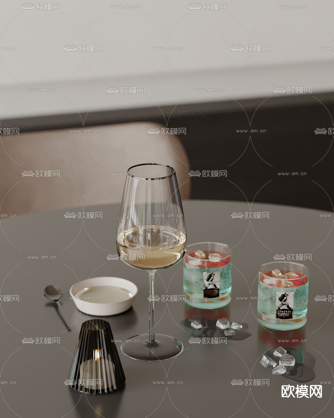 水杯 酒杯 蜡烛su模型下载（渲染图2）