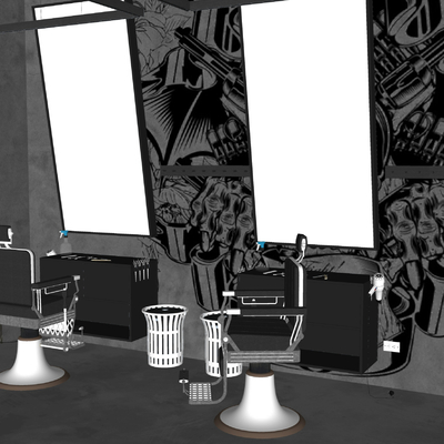  现代美容美发 理发店铺su模型 