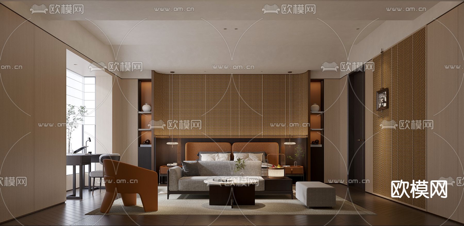 酒店客房 卧房3d模型下载（渲染图2）