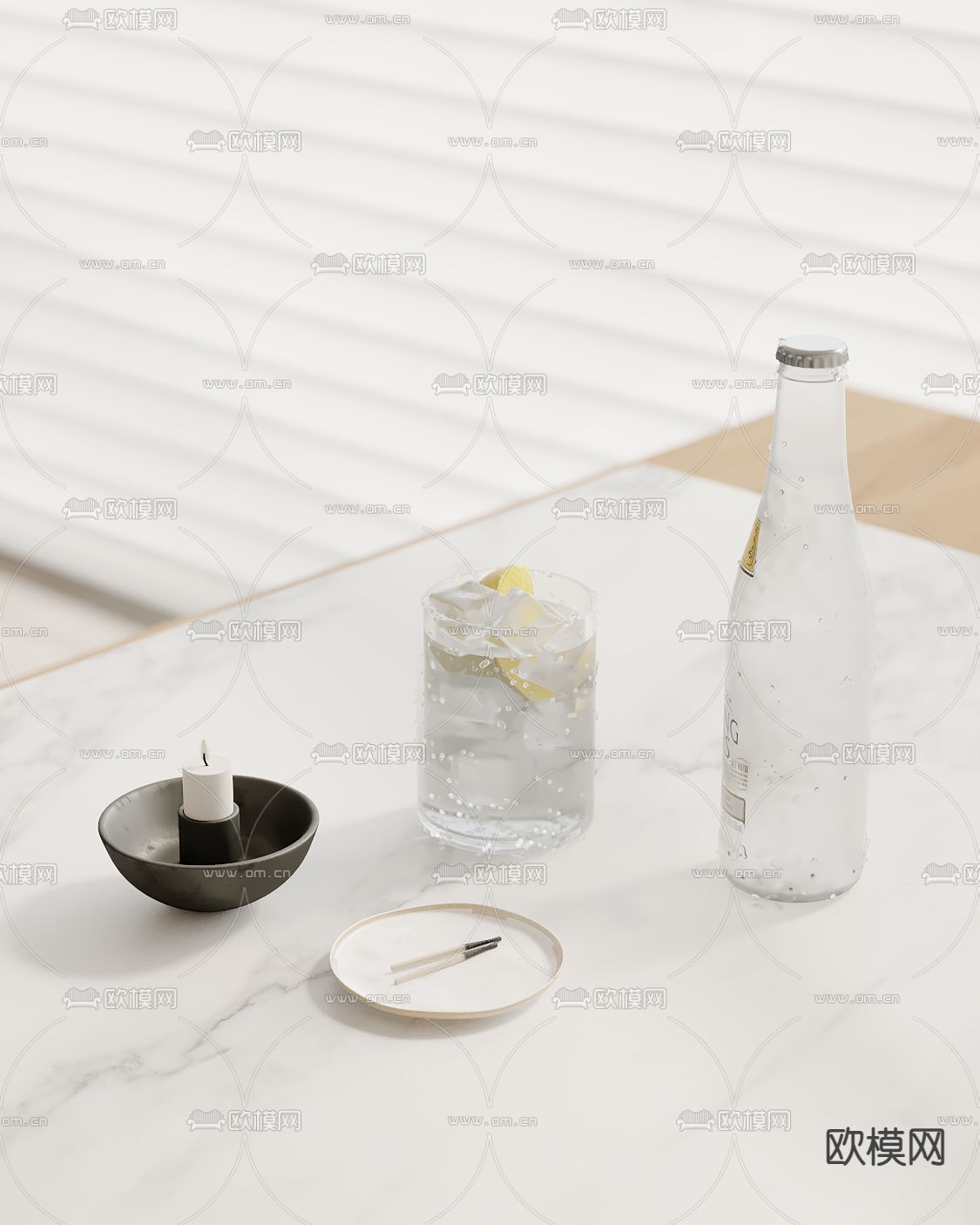 水杯 酒杯 蜡烛su模型下载（渲染图2）