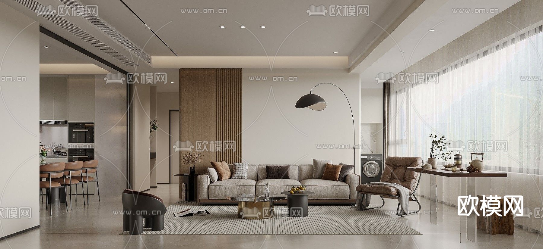 现代客餐厅3d模型下载（渲染图1）