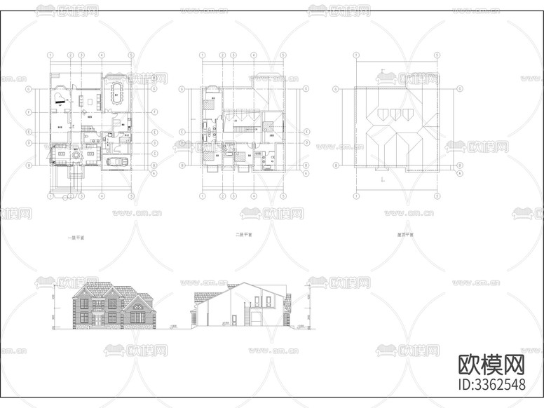 现代农村自建房 两层半三层自建别墅 私人住宅 独栋别墅cad施工图-免费3dmax模型库-欧模网