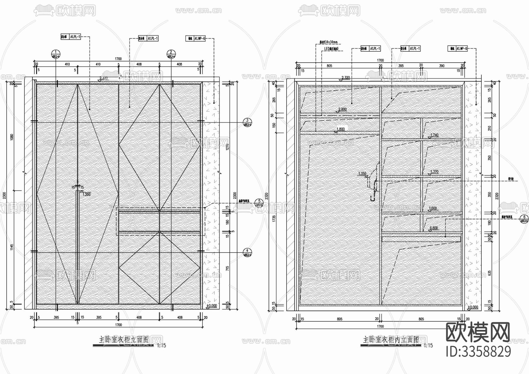四套衣柜衣帽间节点大样图下载（渲染图4）