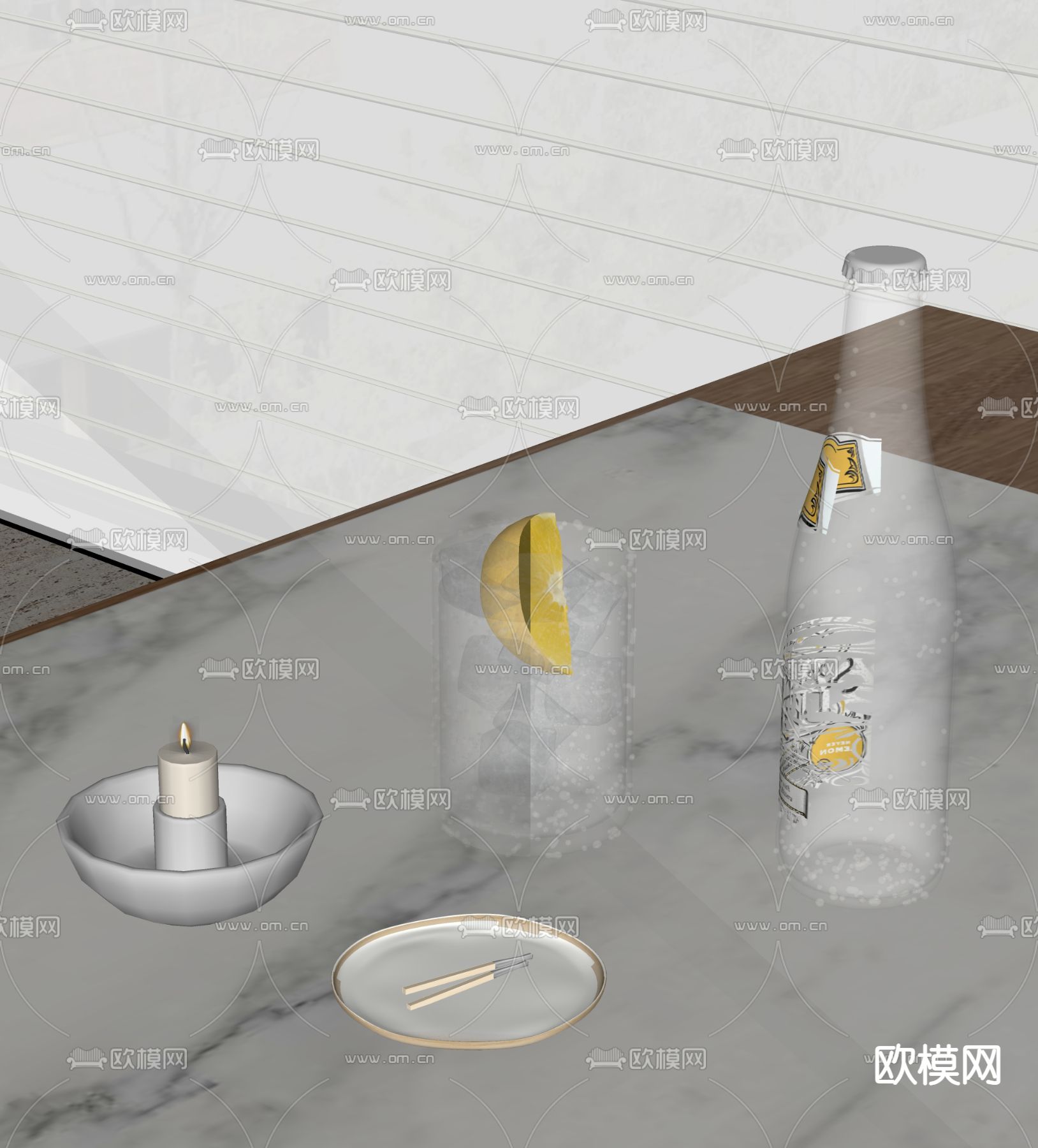 水杯 酒杯 蜡烛su模型下载（渲染图1）